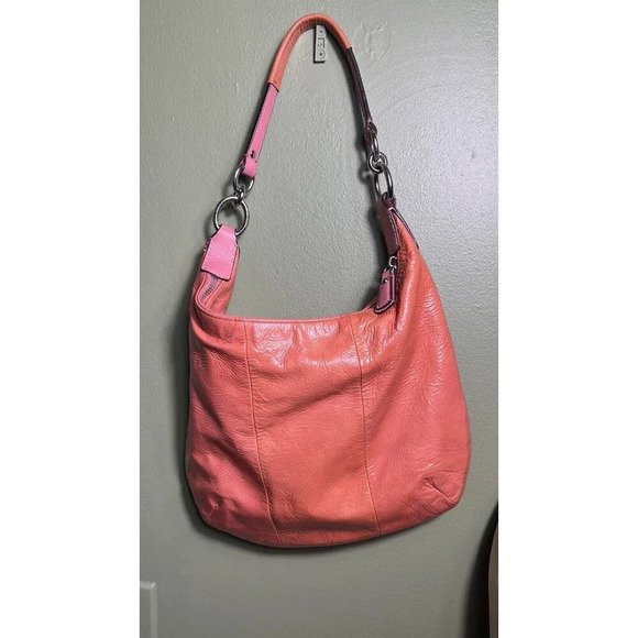 Coach Kristin Patent Leather Shoulder Bag Purse Coral Hobo 19299 AS IS - Picture 2 of 12